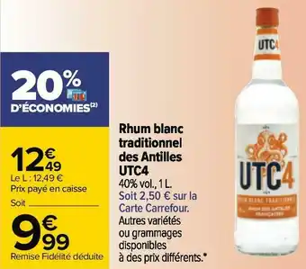 Carrefour Utc4 rhum blanc traditionnel des antilles offre