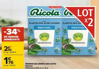 Carrefour Ricola bonbons aux plantes sans sucres offre