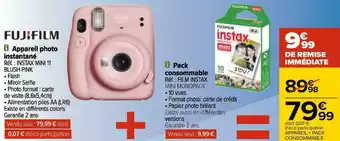 Carrefour Instax / fujifilm appareil photo instantané et pack consommable offre