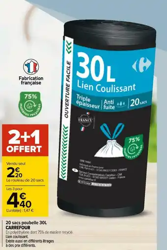 Carrefour Carrefour 20 sacs poubelle 30l offre