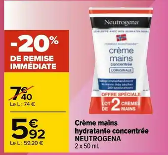 Carrefour Neutrogena crème mains hydratante concentrée offre
