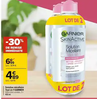 Carrefour Garnier solution micellaire tout en 1 offre