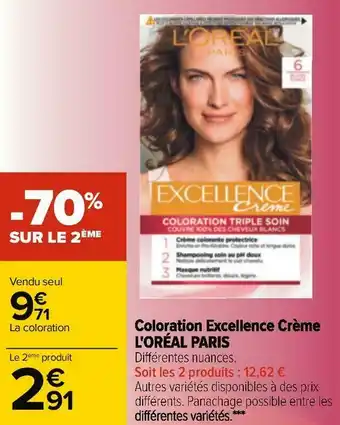 Carrefour L'oréal paris coloration excellence crème offre
