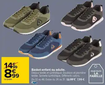 Carrefour Basket enfant ou adulte offre