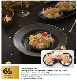 Carrefour Market 2 coquilles garnies d'une jardinière de légumes ornée de chair de crabe offre