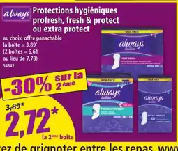 Norma ALWAYS Protections hygiéniques profresh, fresh & protect ou extra protect offre