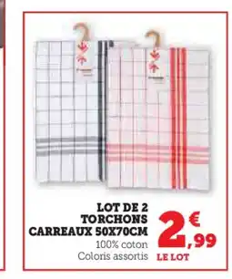 Hyper U Lot de 2 torchons carreaux offre