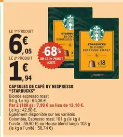 E.Leclerc STARBUCKS Capsules de café by nespresso offre