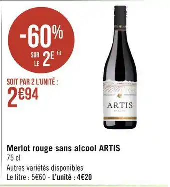Géant Casino Artis merlot rouge sans alcool offre
