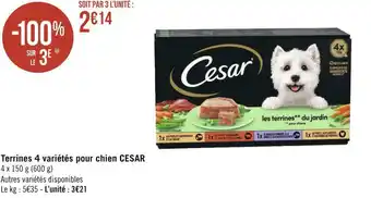 Géant Casino Cesar terrines 4 variétés pour chien offre