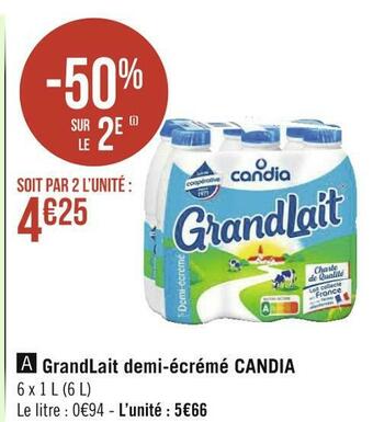 Géant Casino Candia grandlait demi-écrémé offre
