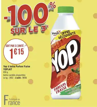 Géant Casino Yoplait yop à boire parfum fraise offre