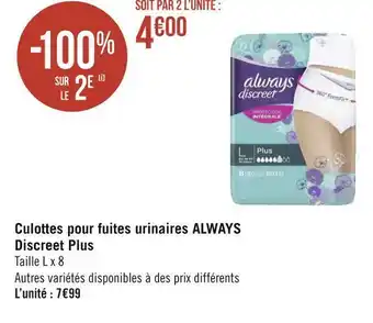 Géant Casino Always culottes pour fuites urinaires discreet plus offre