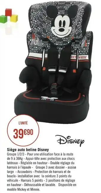 Géant Casino Disney siège auto beline offre