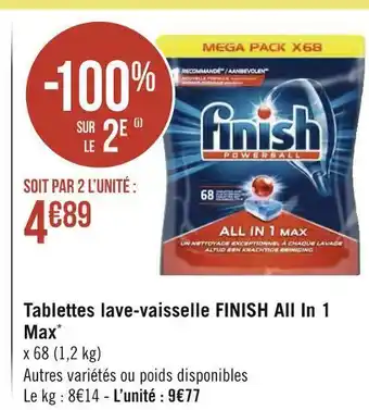Géant Casino Finish tablettes lave-vaisselle all in 1 max offre