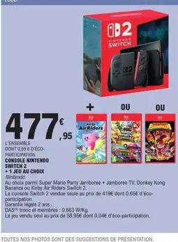 E.Leclerc Console nintendo switch 2 + 1 jeu au choix offre