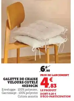 Super U Galette de chaise velours cotelé offre
