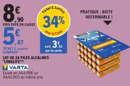 E.Leclerc VARTA Lot de 24 piles alcalines longlife offre