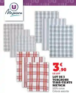 Super U Lot de 3 torchons tissé-teints offre
