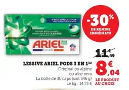 Super U Lessive ariel pods 3 en 1 offre