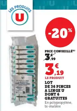 Super U Lot de 36 pinces a linge u gratuites offre