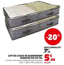 U Express Lot de 2 sacs de rangement dessous de lit 70l offre