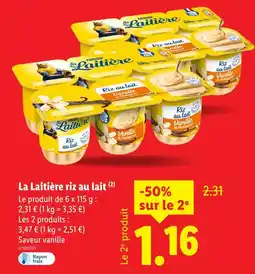 Lidl La laitière riz au lait saveur vanille offre