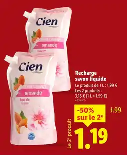 Lidl Cien recharge savon liquide amande offre