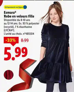 Lidl Esmara robe en velours fille offre