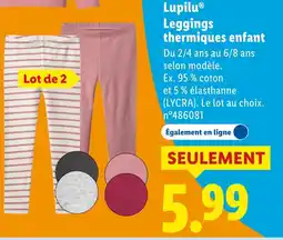 Lidl Lupilu leggings thermiques enfant offre