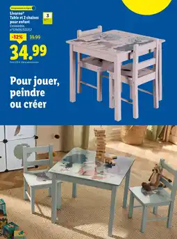 Lidl Livarno table et 2 chaises pour enfant offre