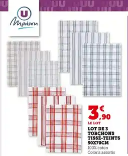 Super U U maison lot de 3 torchons tissé-teints offre