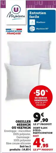 Super U U maison oreiller 60x60cm ou 45x70cm offre