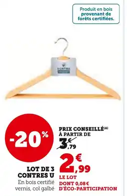 Super U U lot de 3 cintres offre
