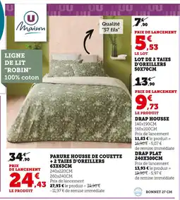 Super U U maison lot de 2 taies d'oreillers 50x70cm offre