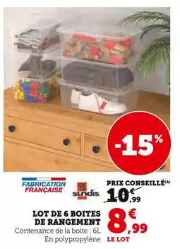 Super U Sundis lot de 6 boîtes de rangement offre