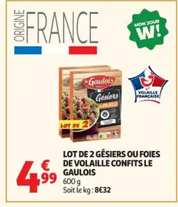 Auchan Supermarché LE GAULOIS Lot de 2 gésiers ou foies de volaille confit offre