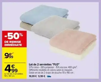 Carrefour Lot de 2 serviettes "FLO" offre