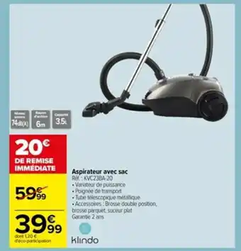 Carrefour Aspirateur avec sac offre