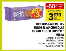 Supeco Milka biscuits gaufrettes enrobés au chocolat au lait choco suprême offre