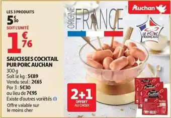 Auchan - saucisses cocktail pur porc