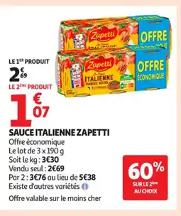 Auchan Supermarché ZAPETTI Sauce italienne offre