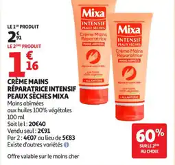 Auchan Supermarché MIXA Crème mains réparatrice intensif peaux sèches offre