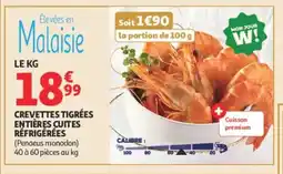 Auchan Crevettes tigrées entières cuites réfrigérées offre