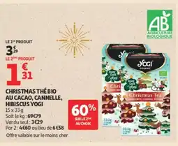 Auchan YOGI Christmas thé bio au cacao, cannelle, hibiscus offre
