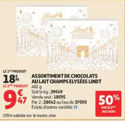 Auchan LINDT Assortiment de chocolats au lait champs elysées offre
