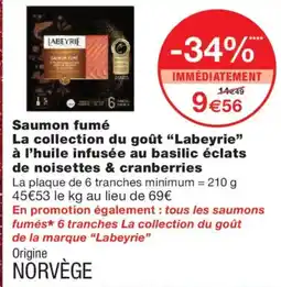 Monoprix LABEYRIE Saumon fumé La collection du goût à l'huile infusée au basilic éclats de noisettes & cranberries offre