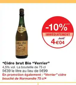 Monoprix VERRIER Cidre Brut Bio offre
