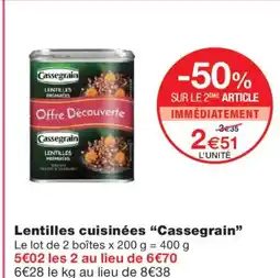 Monoprix CASSEGRAIN Lentilles cuisinées offre