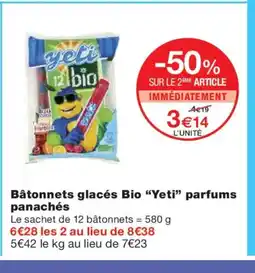 Monoprix YETI Bâtonnets glacés Bio parfums panachés offre